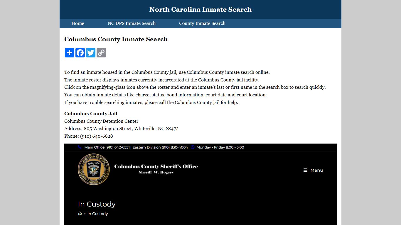 Columbus County Inmate Search - North Carolina Inmate Search