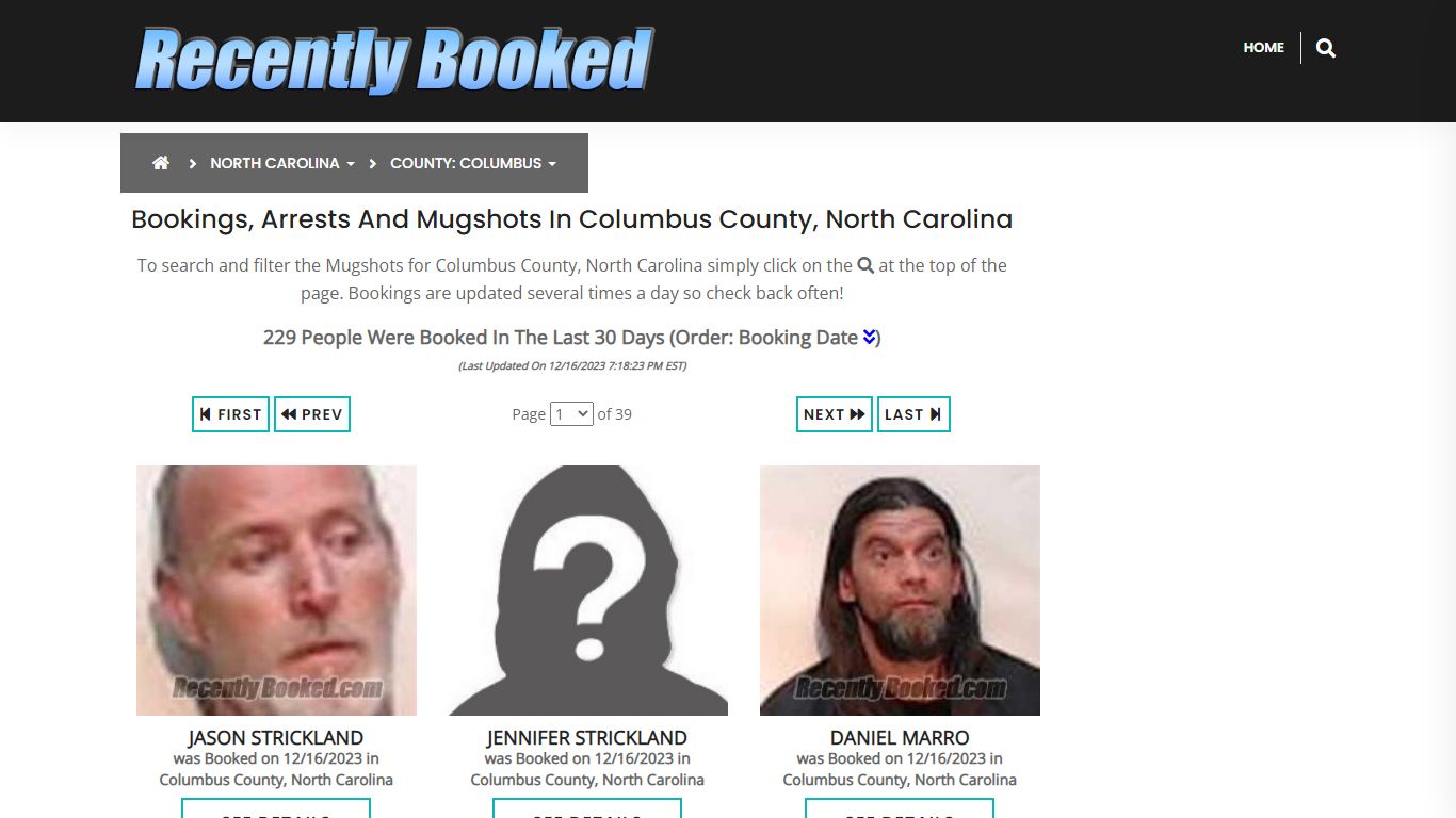 Bookings, Arrests and Mugshots in Columbus County, North Carolina